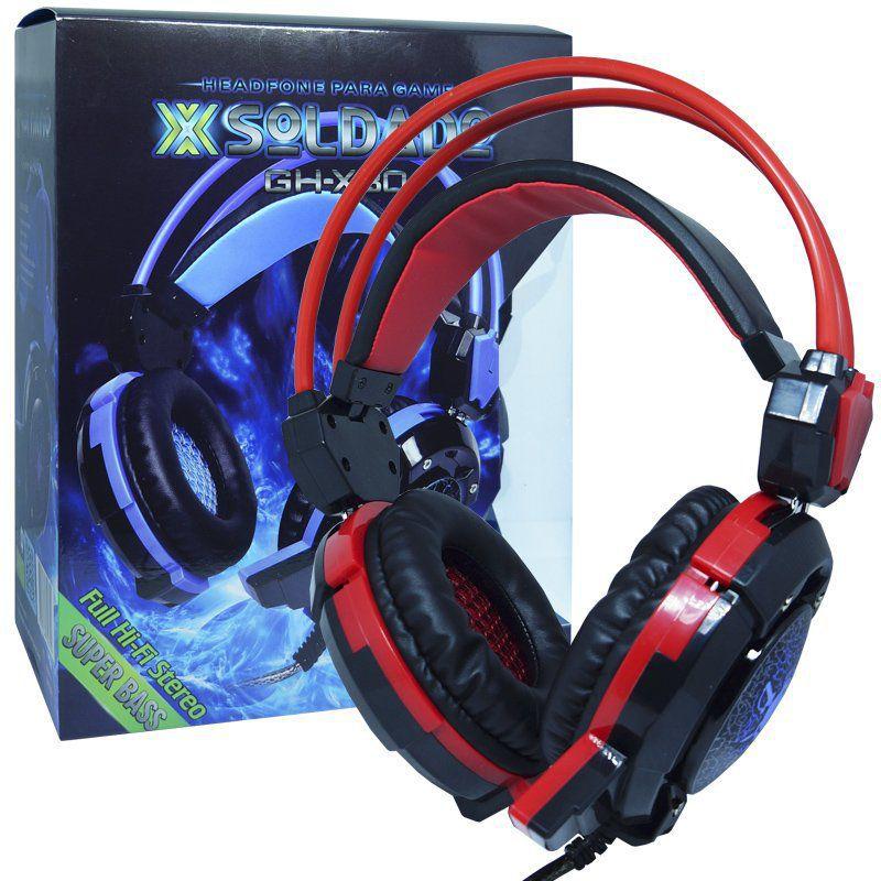 Headset Gamer Fone Ouvido com Microfone Usb P2 Led Pc Jogos Infokit GH-X30  XSoldado Preto Vermelho - Headset Gamer - Magazine Luiza