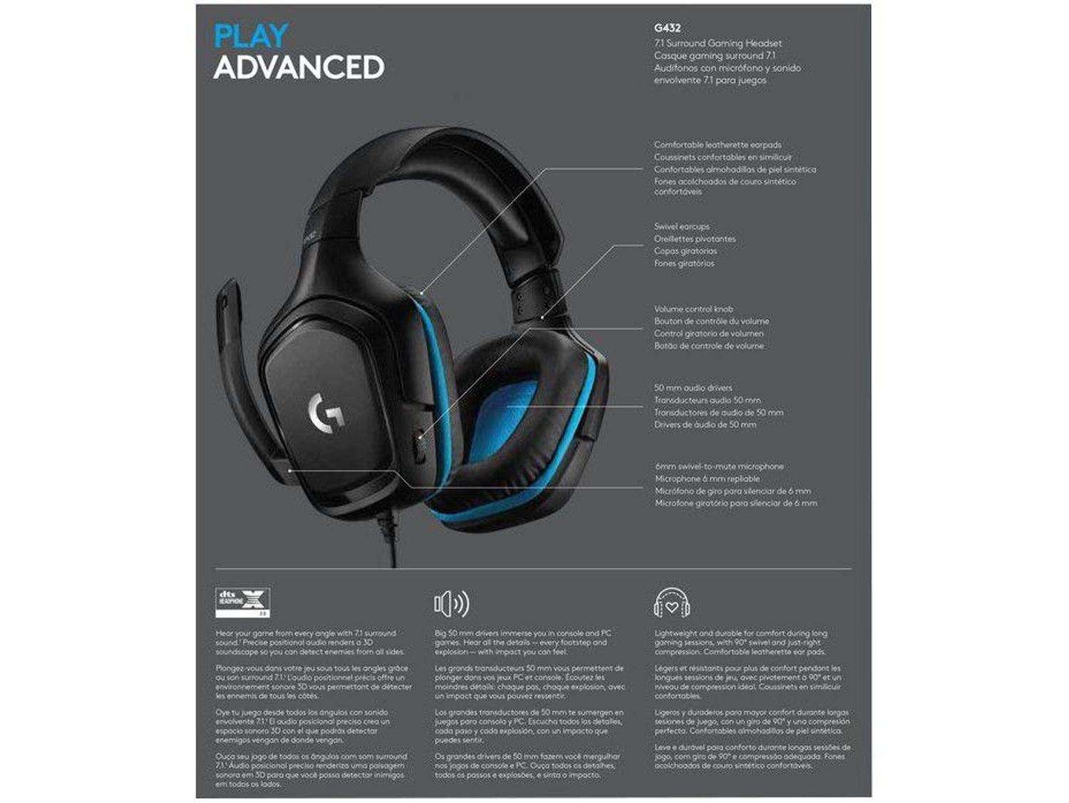 Headset Gamer Logitech G432 7.1 USB Preto - Headset Gamer - Magazine Luiza