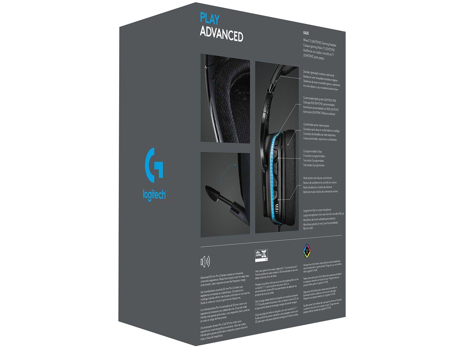 Headset Gamer Logitech G635 PC MAC PS4 Xbox One P2