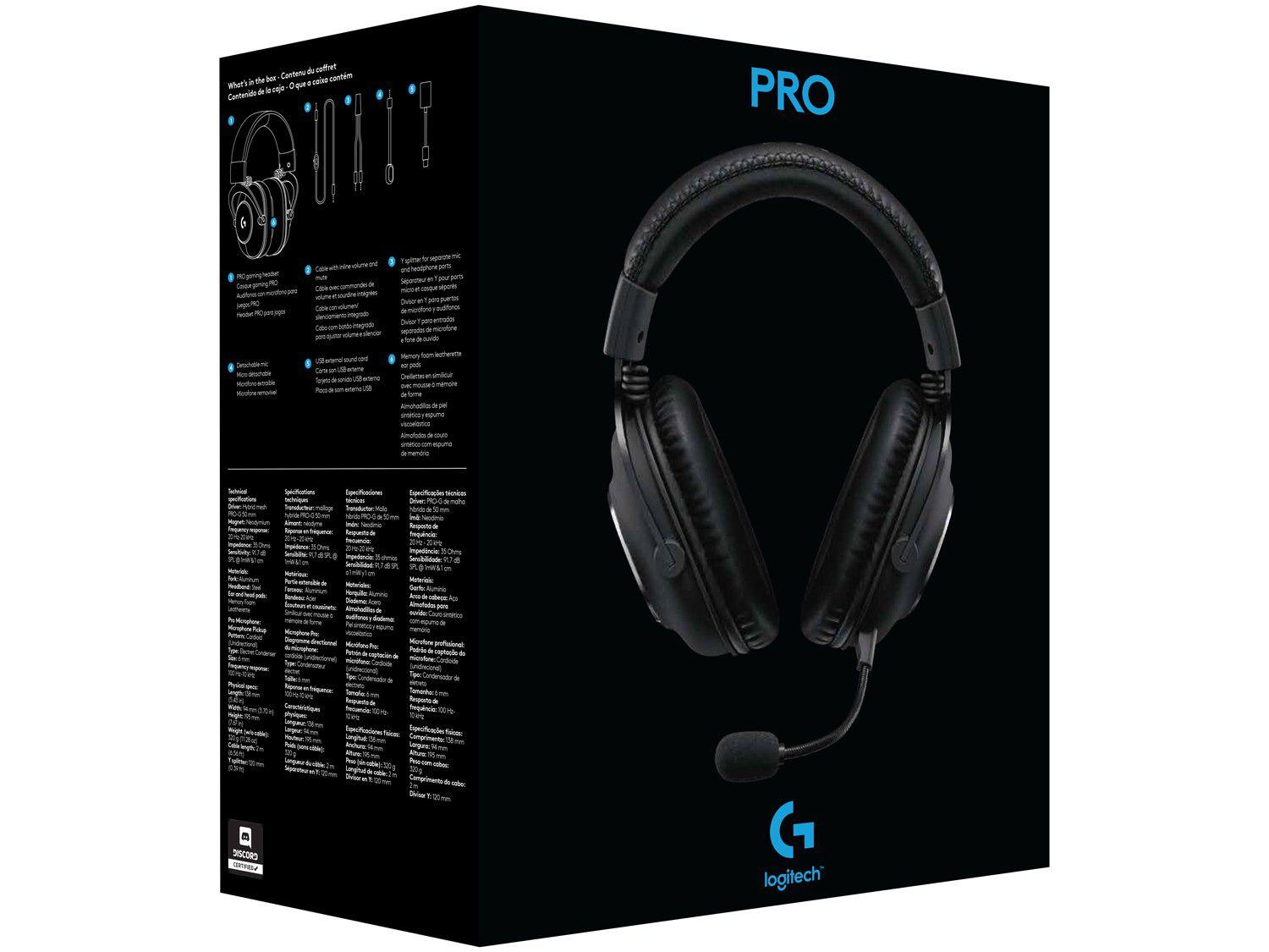 Headset Gamer Logitech Pro PC USB Preto