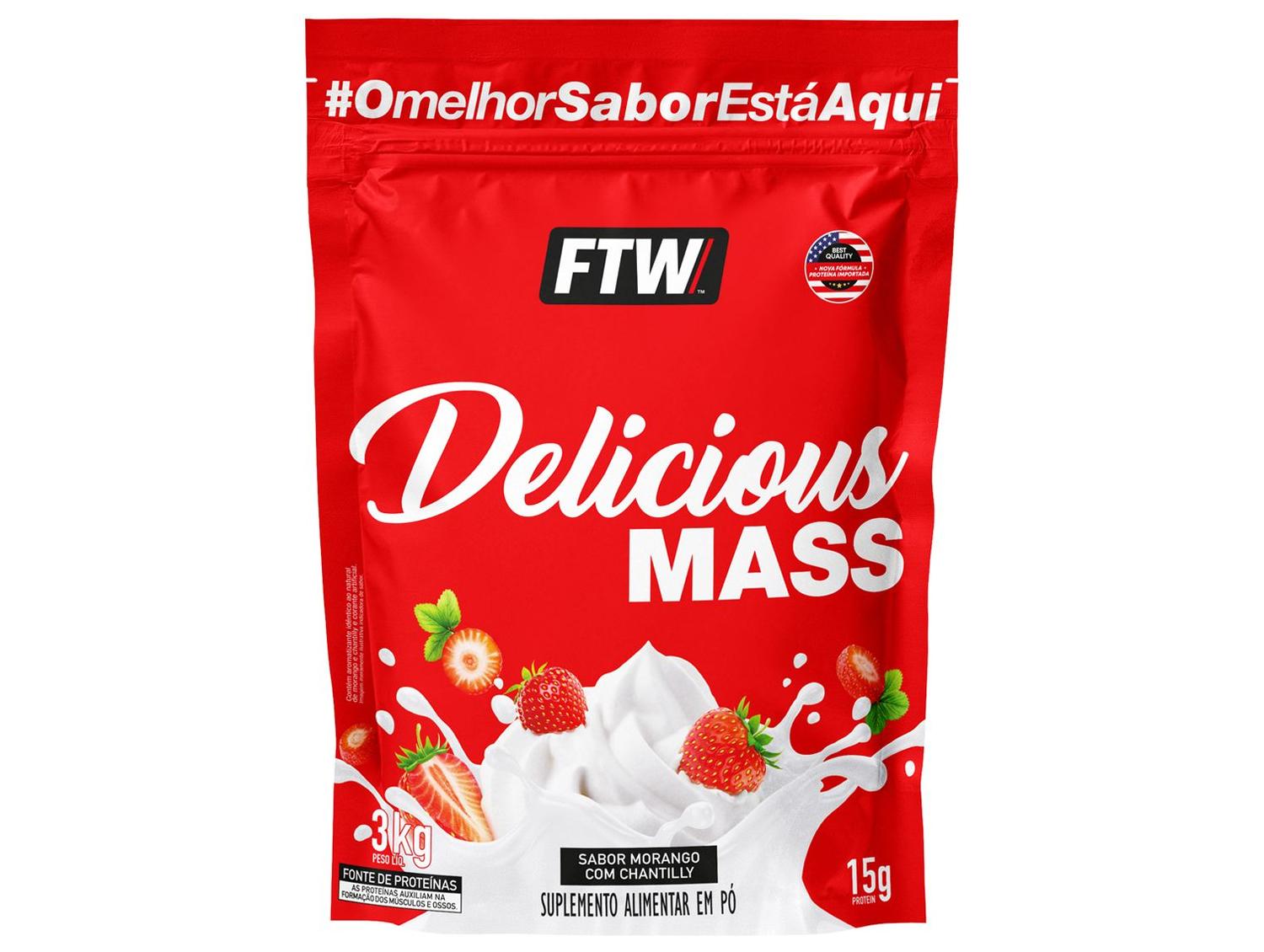 Hipercalórico FTW Delicious Mass em Pó 3kg Morango com Chantily