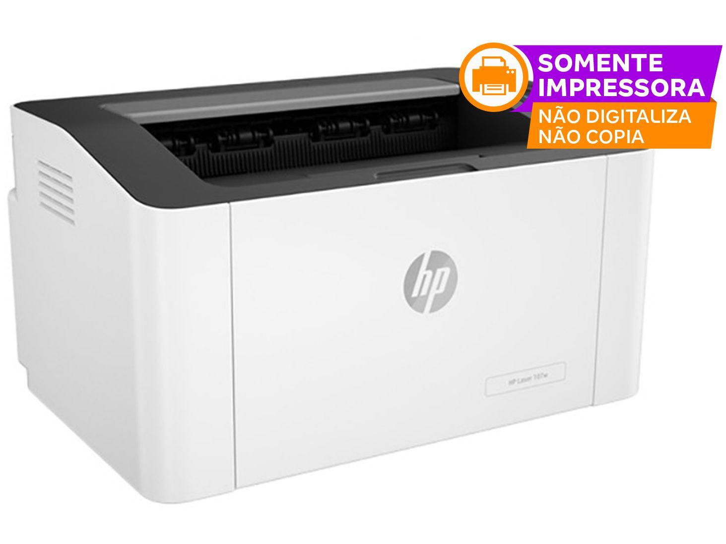 Impressora HP Laser 107W Preto e Branco Wi-Fi USB