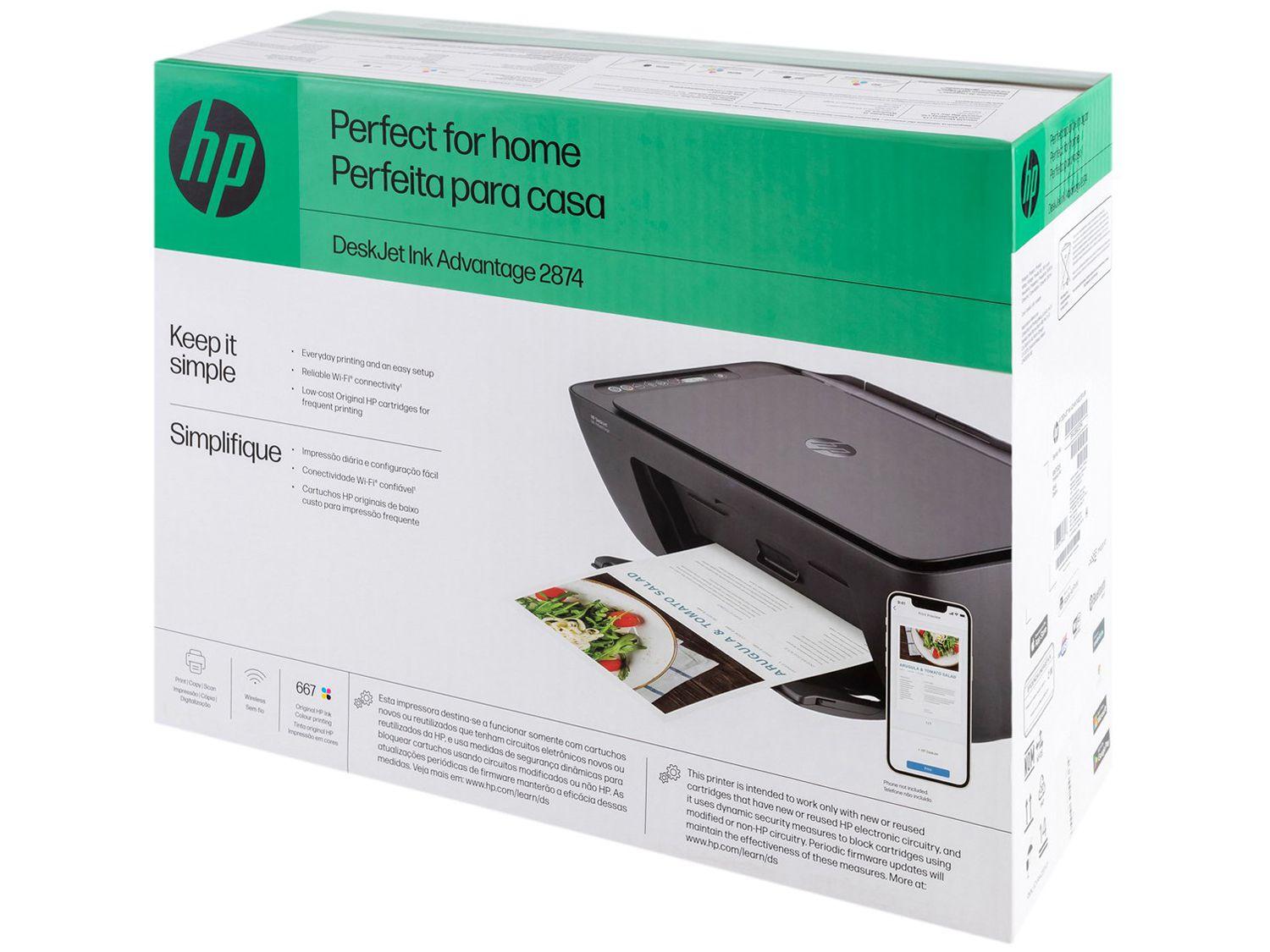 Impressora Multifuncional HP DeskJet Ink 2874 Wi-Fi Jato de Tinta Térmico Colorida USB