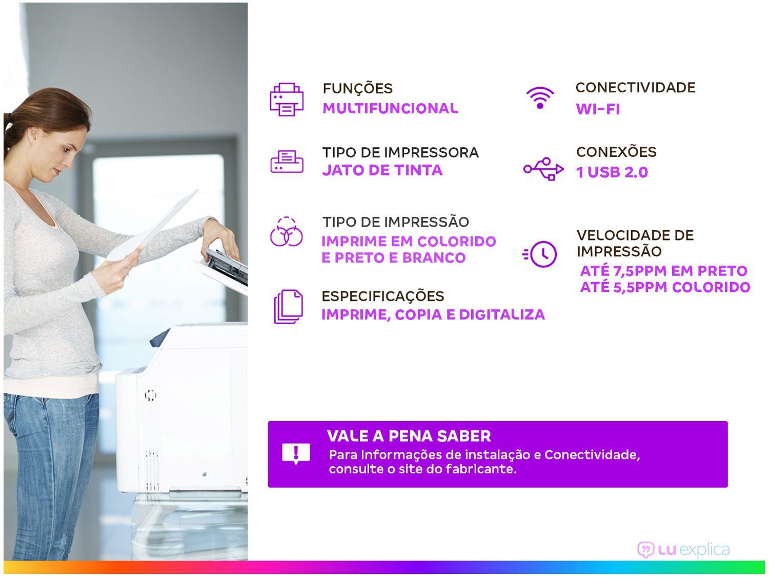 Impressora Multifuncional HP DeskJet Ink 2874 Wi-Fi Jato de Tinta Térmico Colorida USB