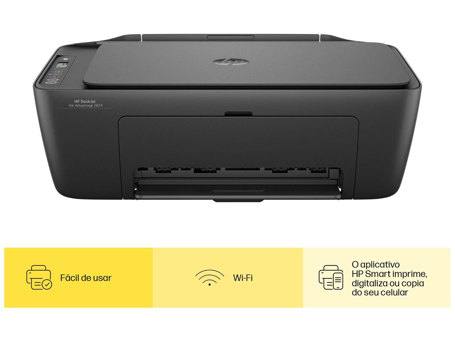 Impressora Multifuncional HP DeskJet Ink 2874 Wi-Fi Jato de Tinta Térmico Colorida USB