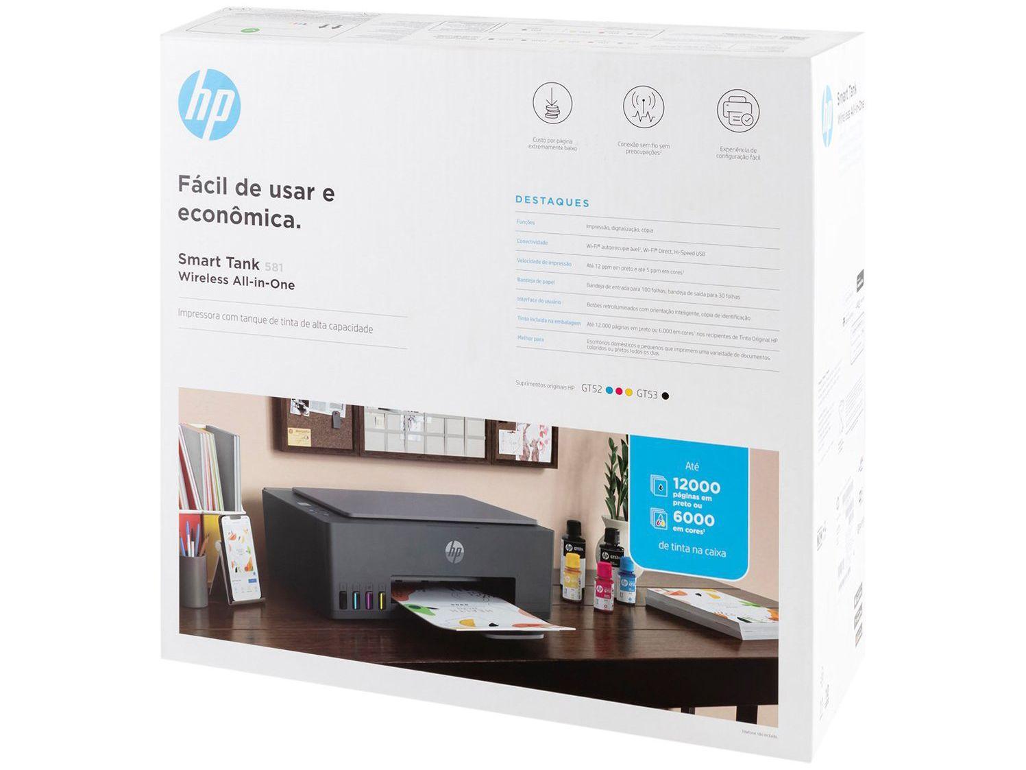 Impressora Multifuncional HP Smart Tank 581 Wi-Fi