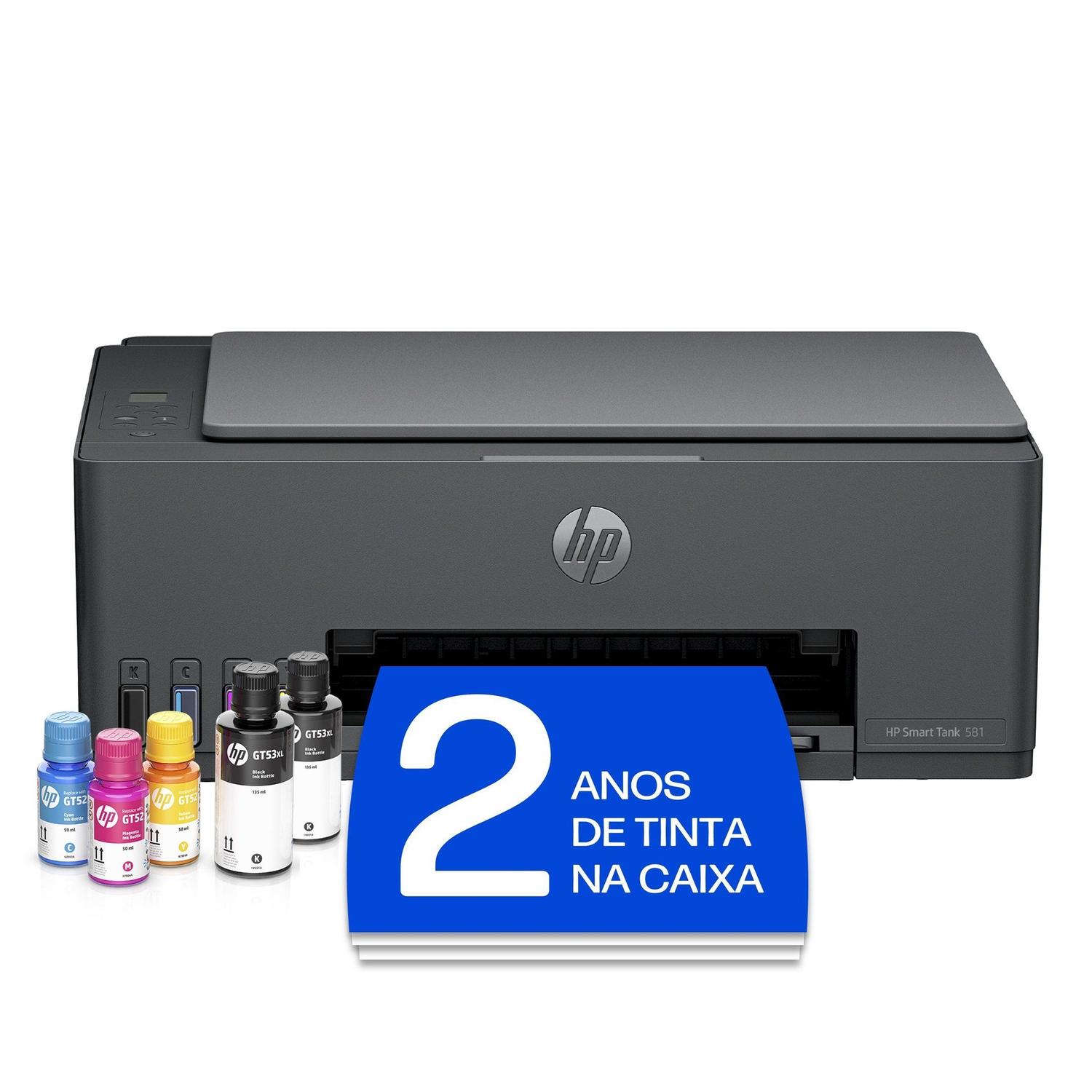 Impressora Multifuncional HP Smart Tank 581 Wi-Fi - Tanque de Tinta Colorida USB