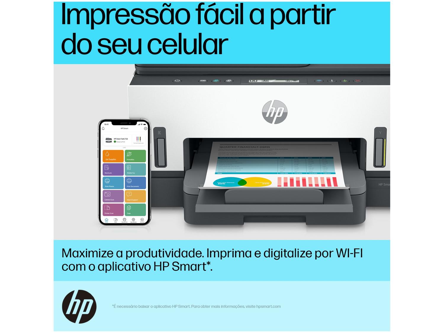 Impressora Multifuncional HP Smart Tank 754 Wi-Fi Tanque de tinta Colorida Duplex USB