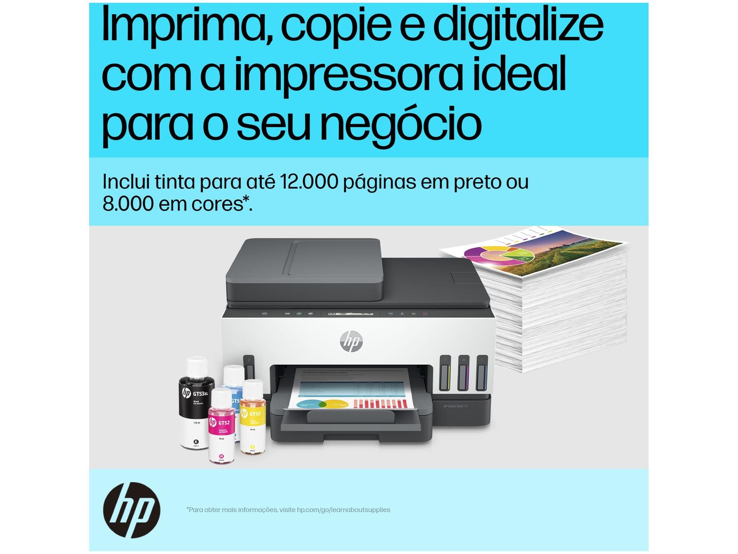 Impressora Multifuncional HP Smart Tank 754 Wi-Fi Tanque de tinta Colorida Duplex USB