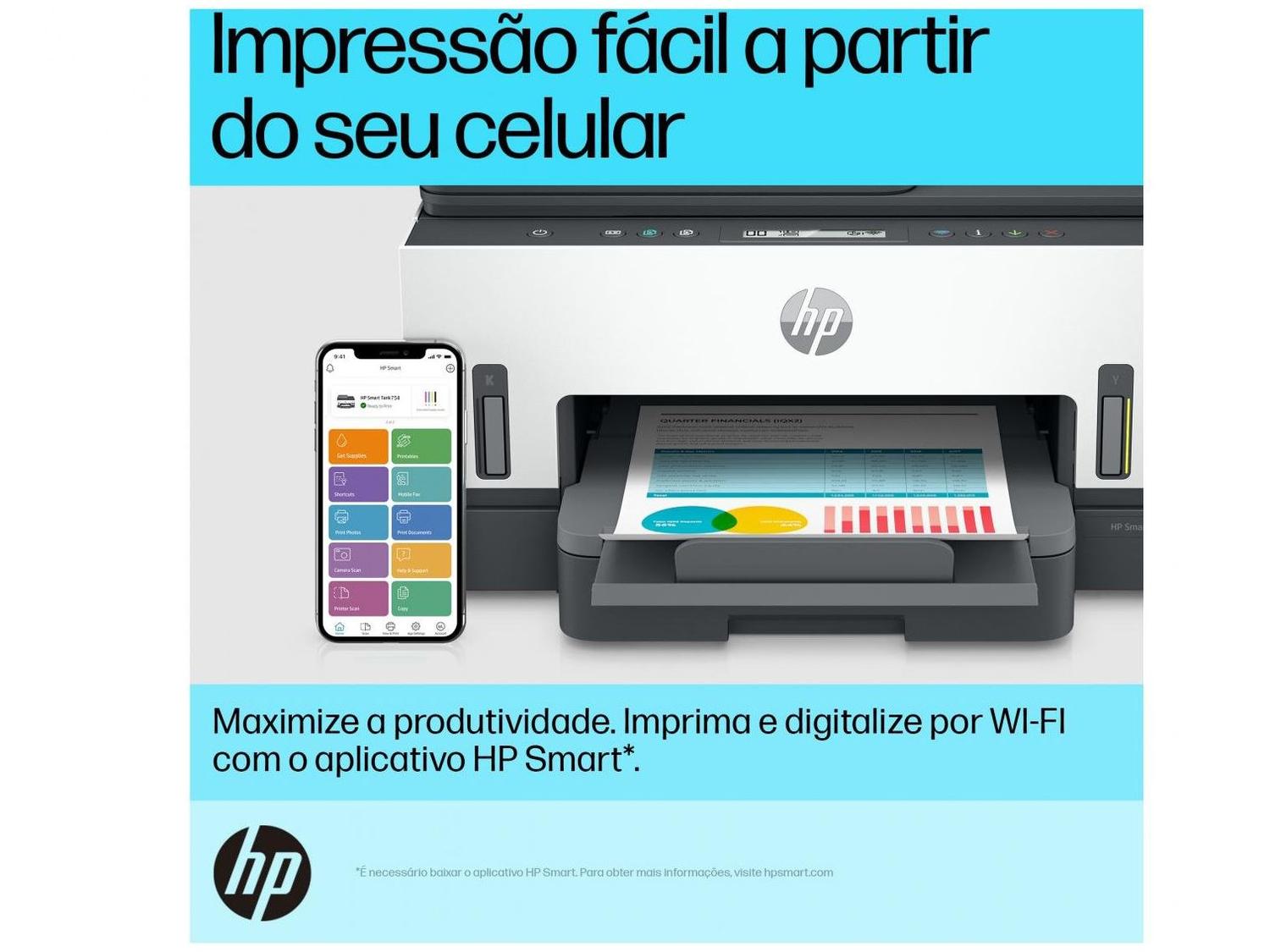 Impressora Multifuncional HP Smart Tank 754 Wi-Fi Tanque de tinta Colorida Duplex USB