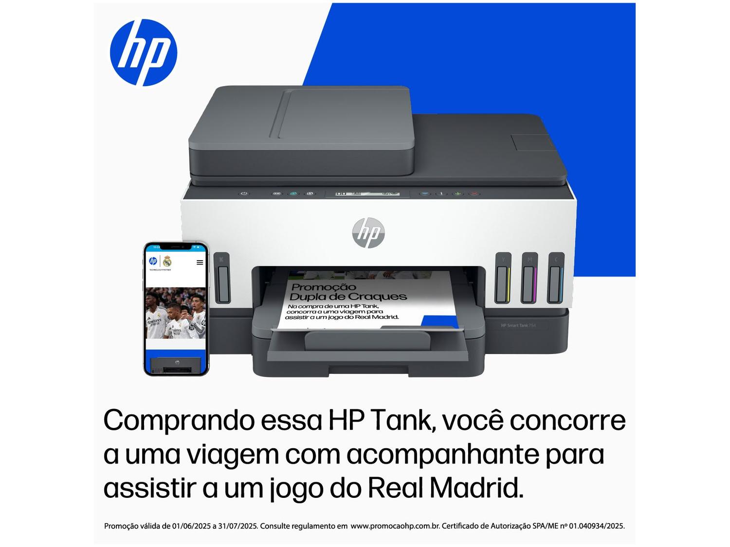 Impressora Multifuncional HP Smart Tank 754 Wi-Fi Tanque de tinta Colorida Duplex USB