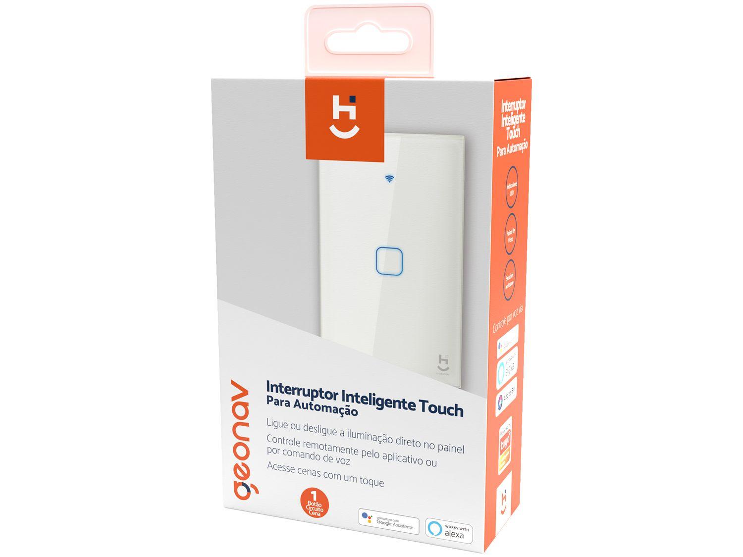 Interruptor Inteligente de Iluminação Touch para Automação HIINT1C Geonav sem Fio Wi-Fi 1 Botão
