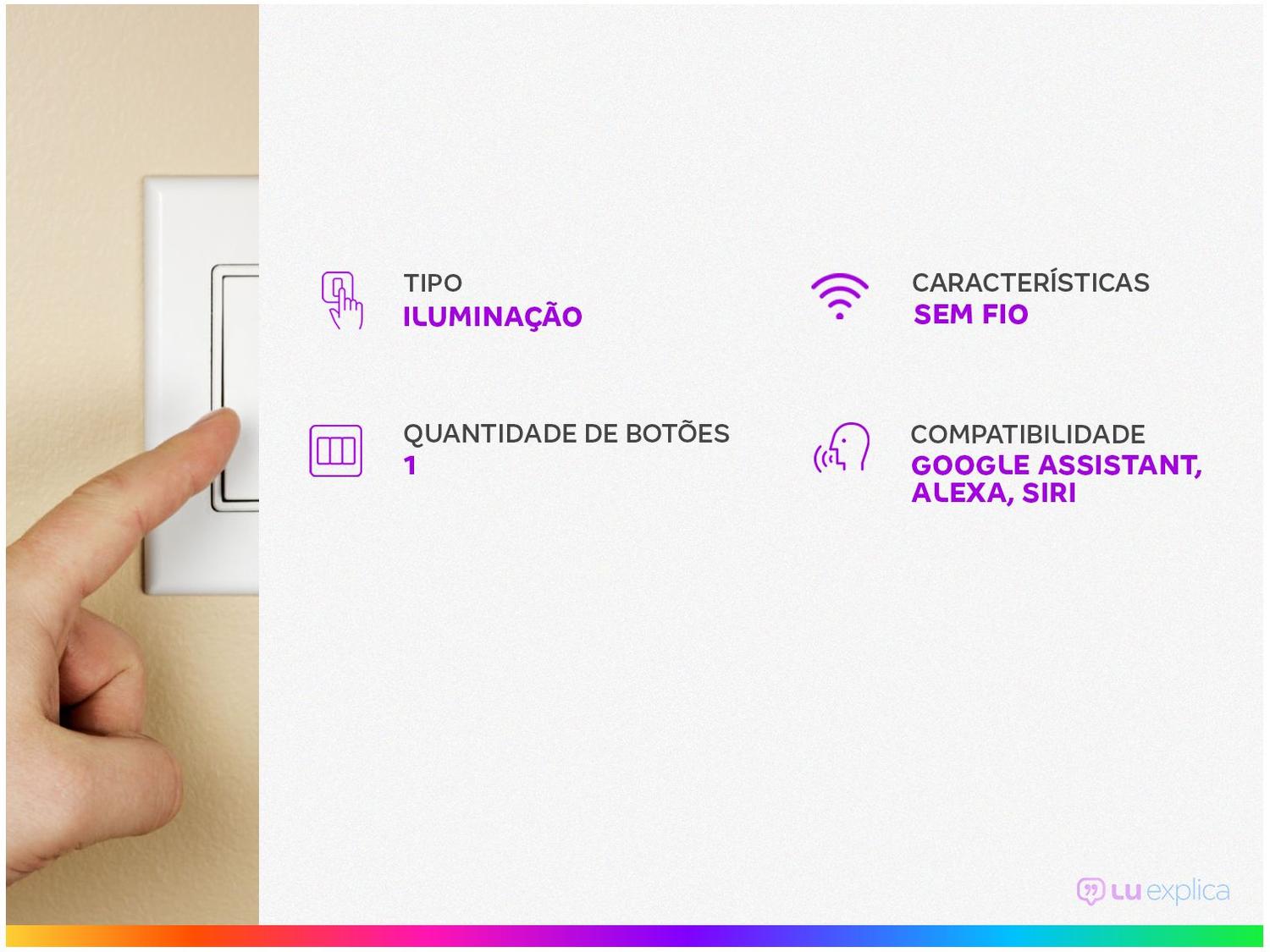 Interruptor Inteligente de Iluminação Touch para Automação HIINT1C Geonav sem Fio Wi-Fi 1 Botão