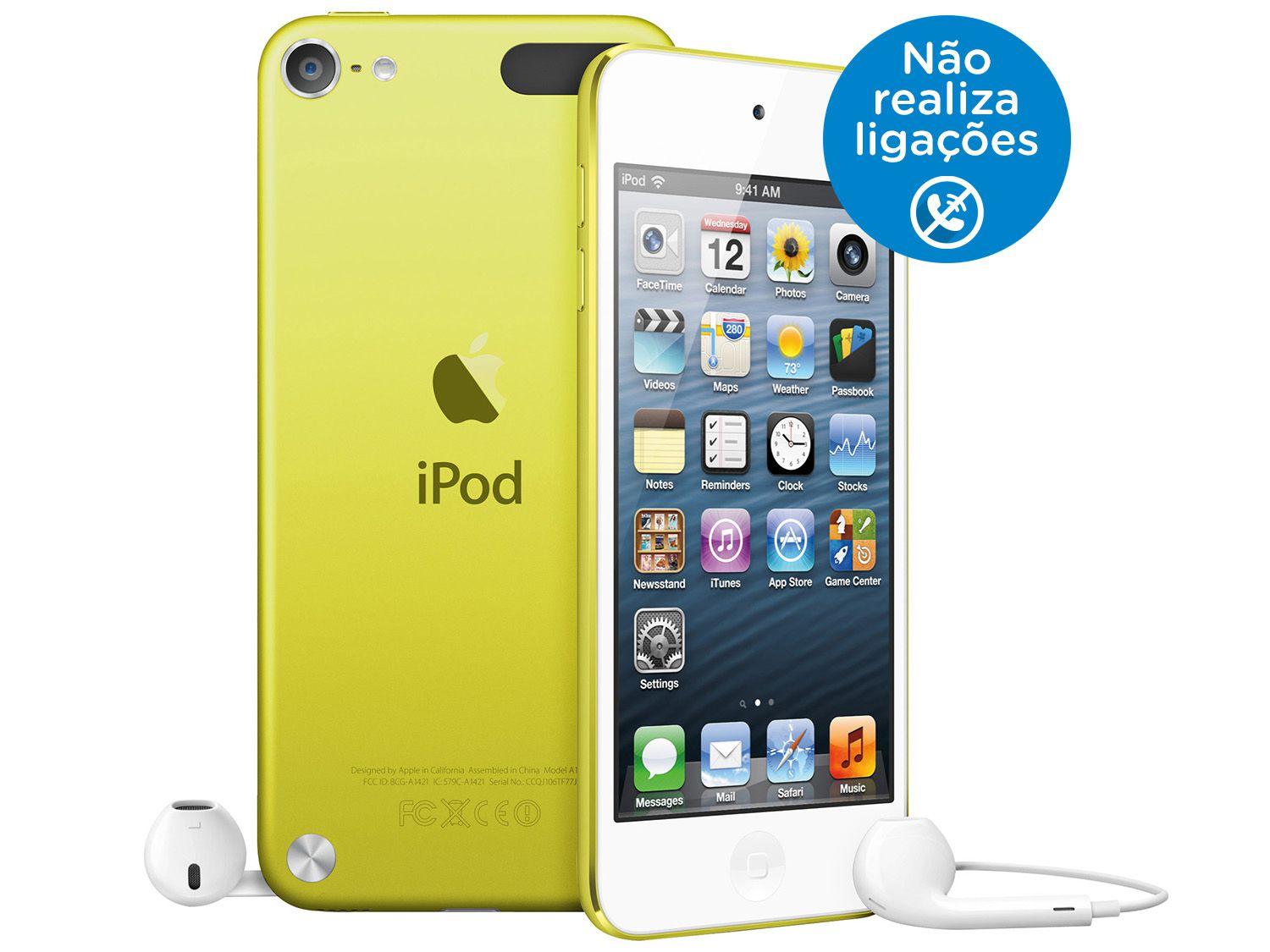 iPod Touch Apple 16GB MultiTouch WiFi Bluetooth Câmera 5MP MGG12BZ/A Amarelo iPod Touch