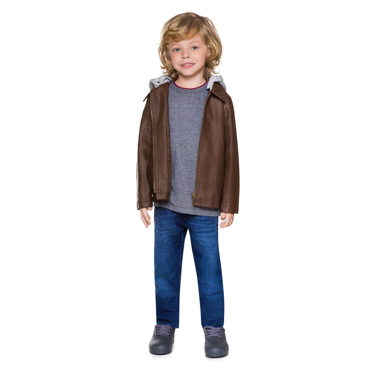 boys leather jacket with moletom com capuz