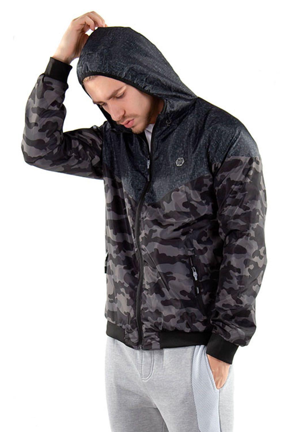 jaqueta corta vento camuflada masculina