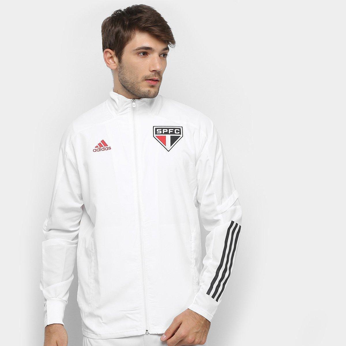 jaqueta corta vento masculina branca tricolor adidas