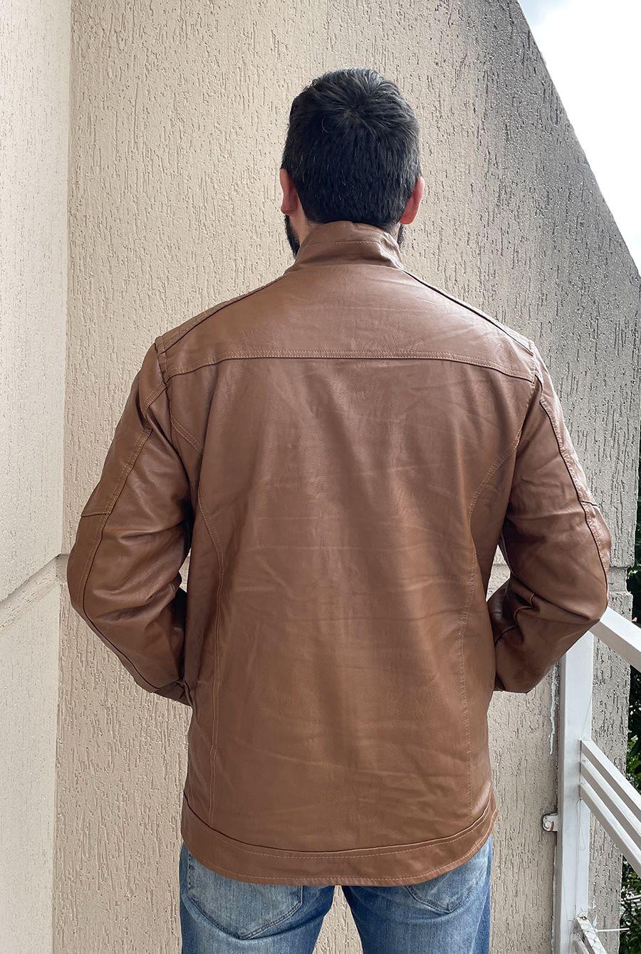 Jaqueta de couro masculina caramelo 2025