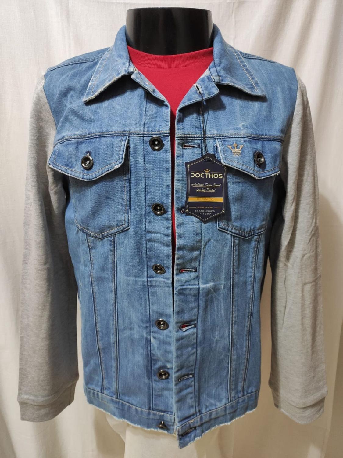 jaqueta masculina jeans com manga de moletom