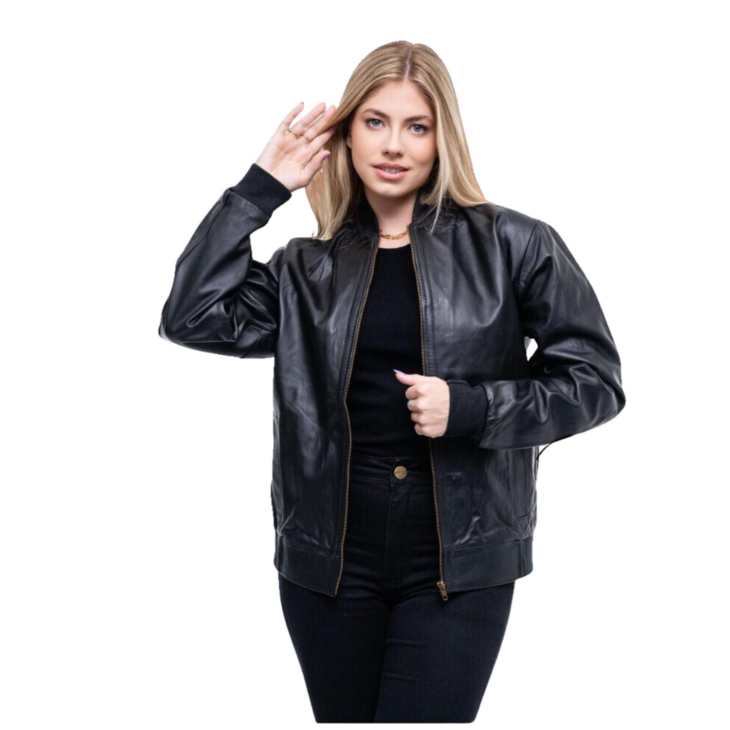 Couro Feminina Casaco Bomber Preto Jaquetas Femininas Jaqueta De