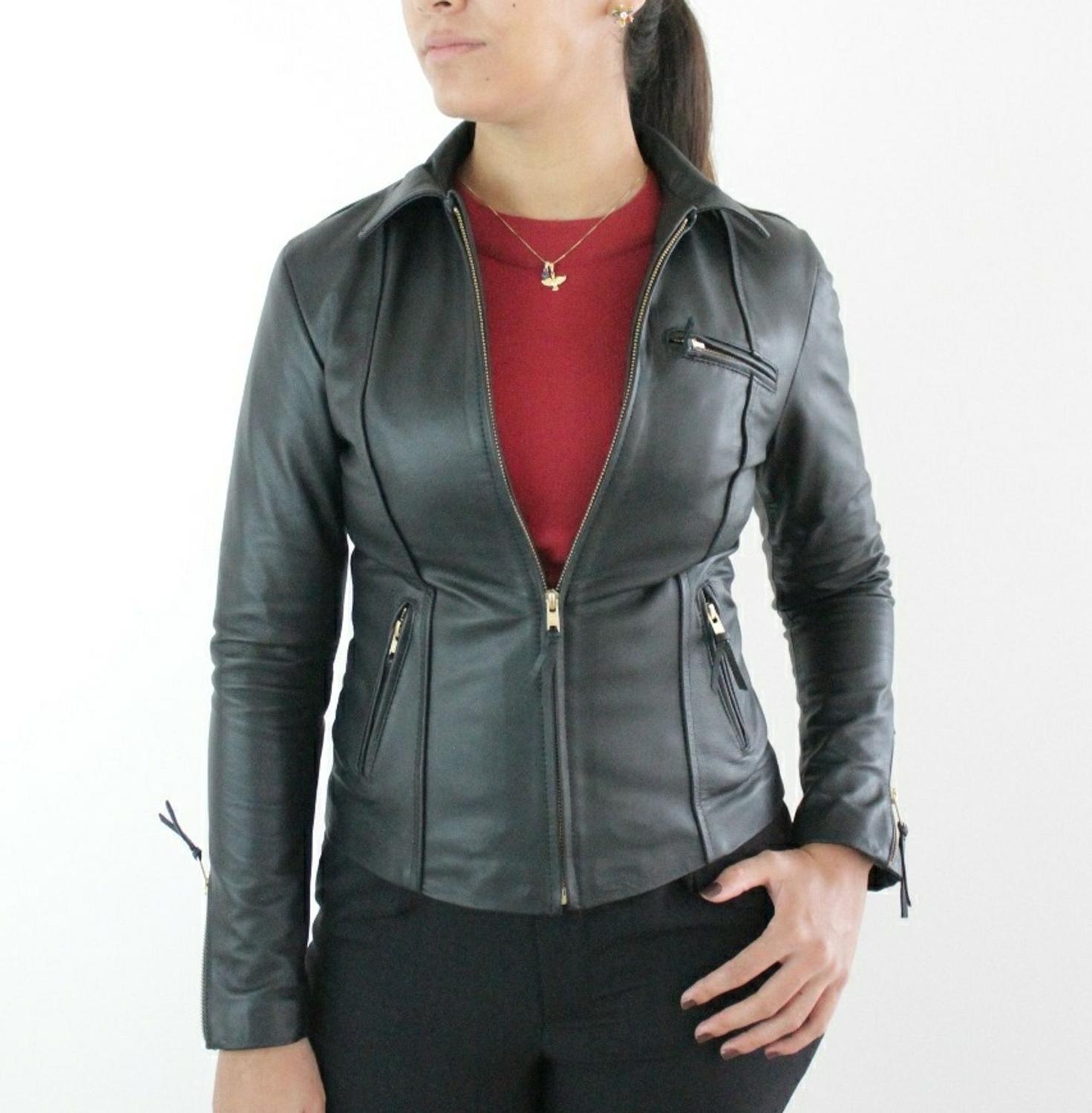 jaqueta feminina de couro preta