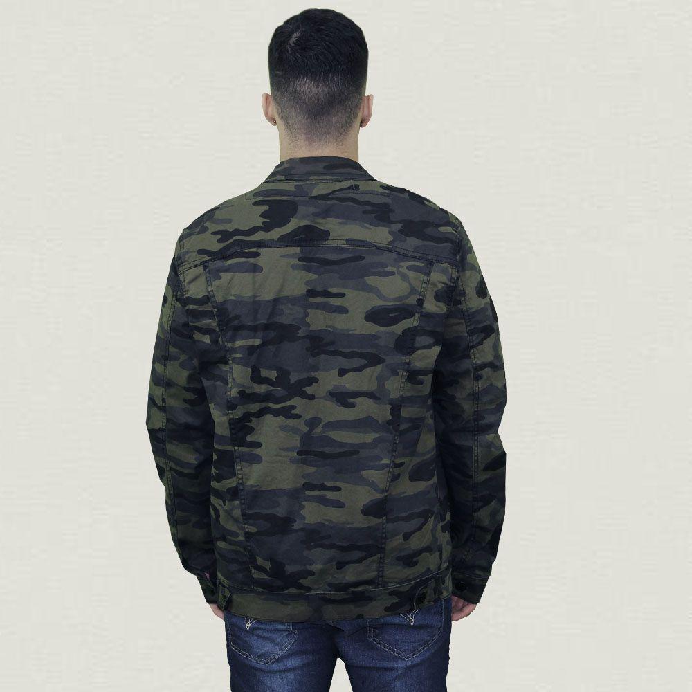 camisa jeans verde militar masculina