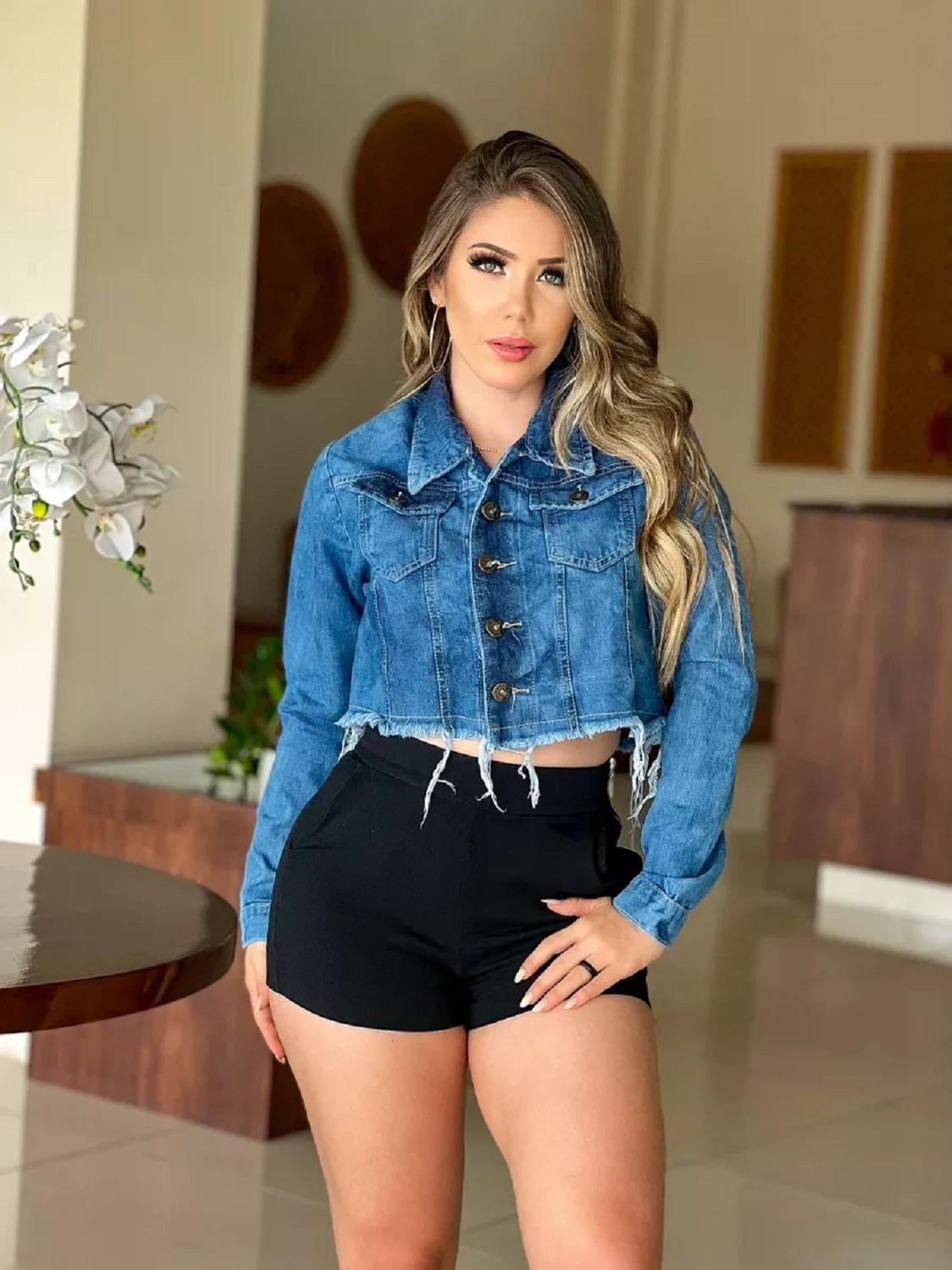 Casaco Jeans Jaqueta Jeans Cropped Tendencia Jaqueta Jeans