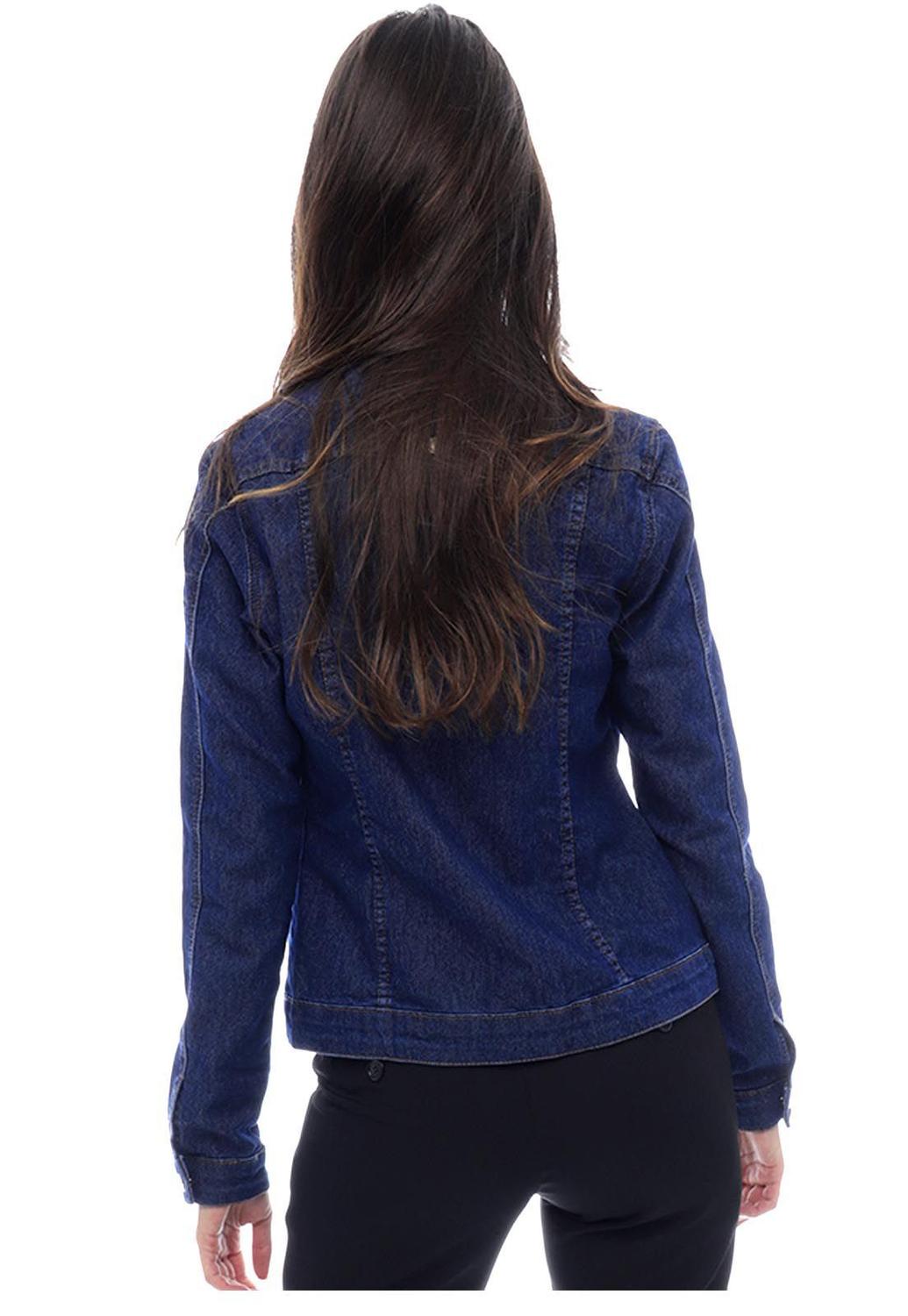 jaqueta jeans azul escuro feminina