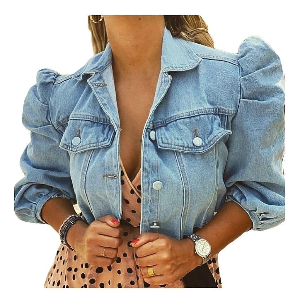 Camisa jeans com manga princesa Clearance