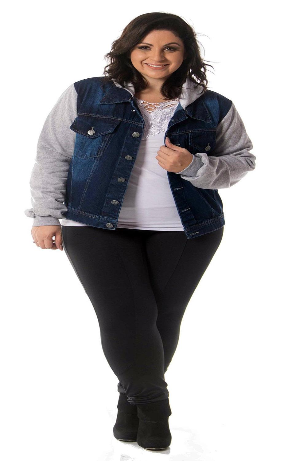 jaqueta jeans com moletom feminina plus size