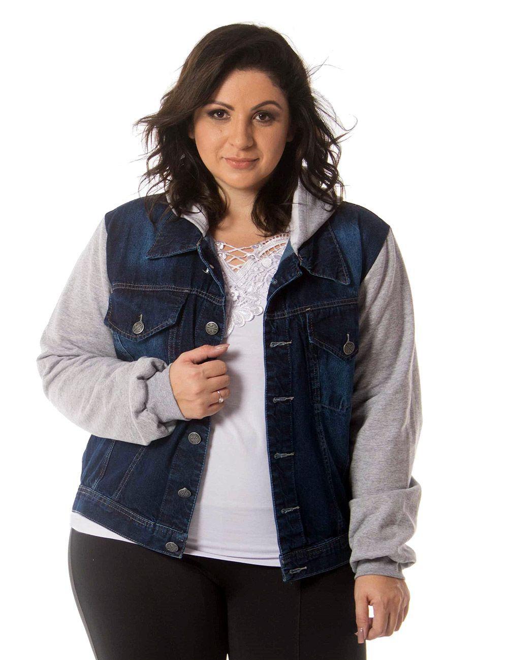 jaqueta jeans com moletom feminina