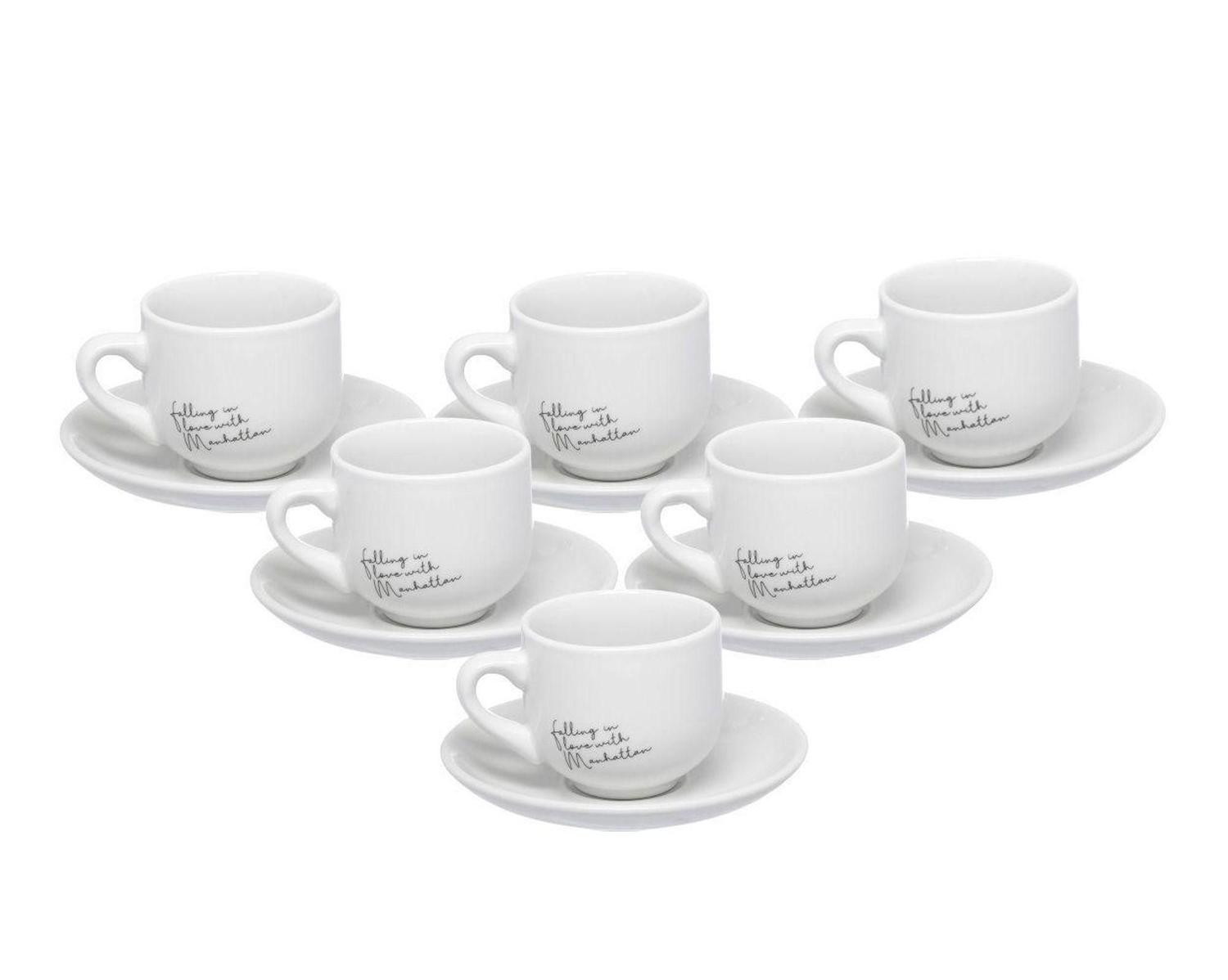 Jogo 12 Peças Xícara e Pires Café Porcelana Branca Manhattan