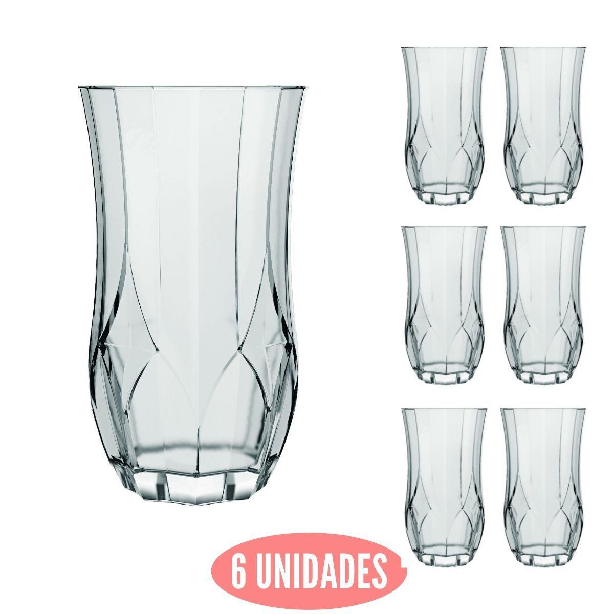 Jogo Copo Cylinder Agua E Suco Vidro 300ml - Kit 6 Unidades