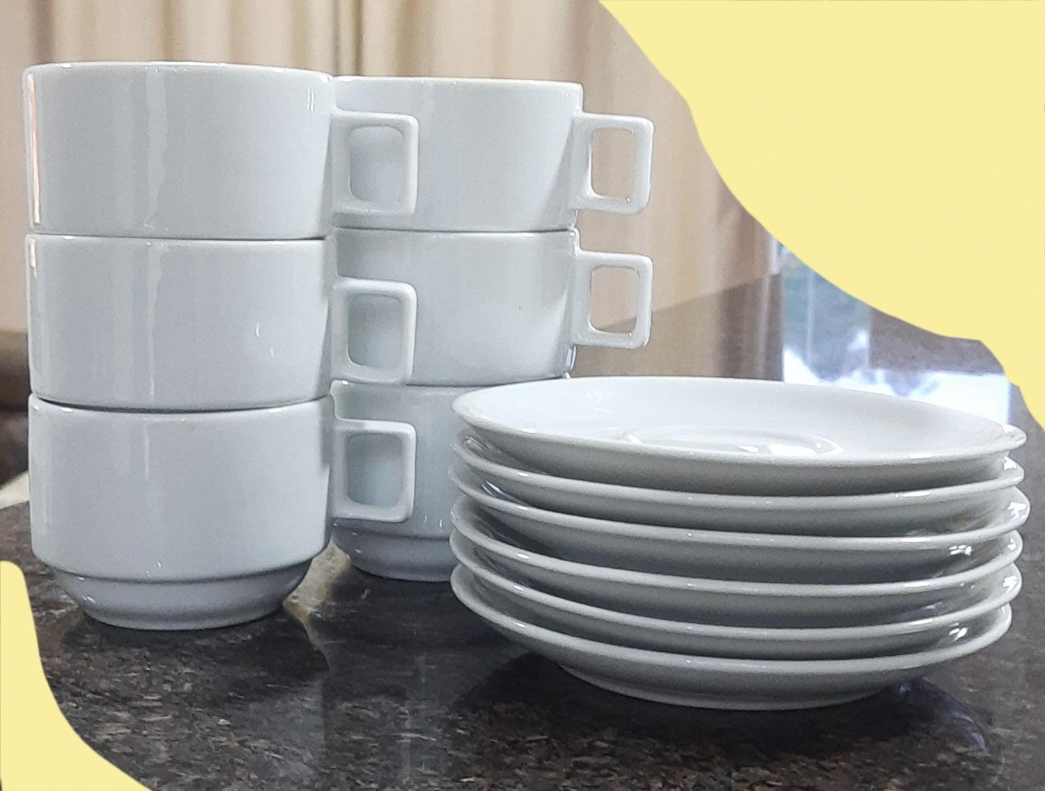 Jogo 6 xícaras de Café e Chá com pires - 200 ml Empilháveis - Porcelana  branca - Antilope Decor Porcelanas - Xícaras de Café - Magazine Luiza