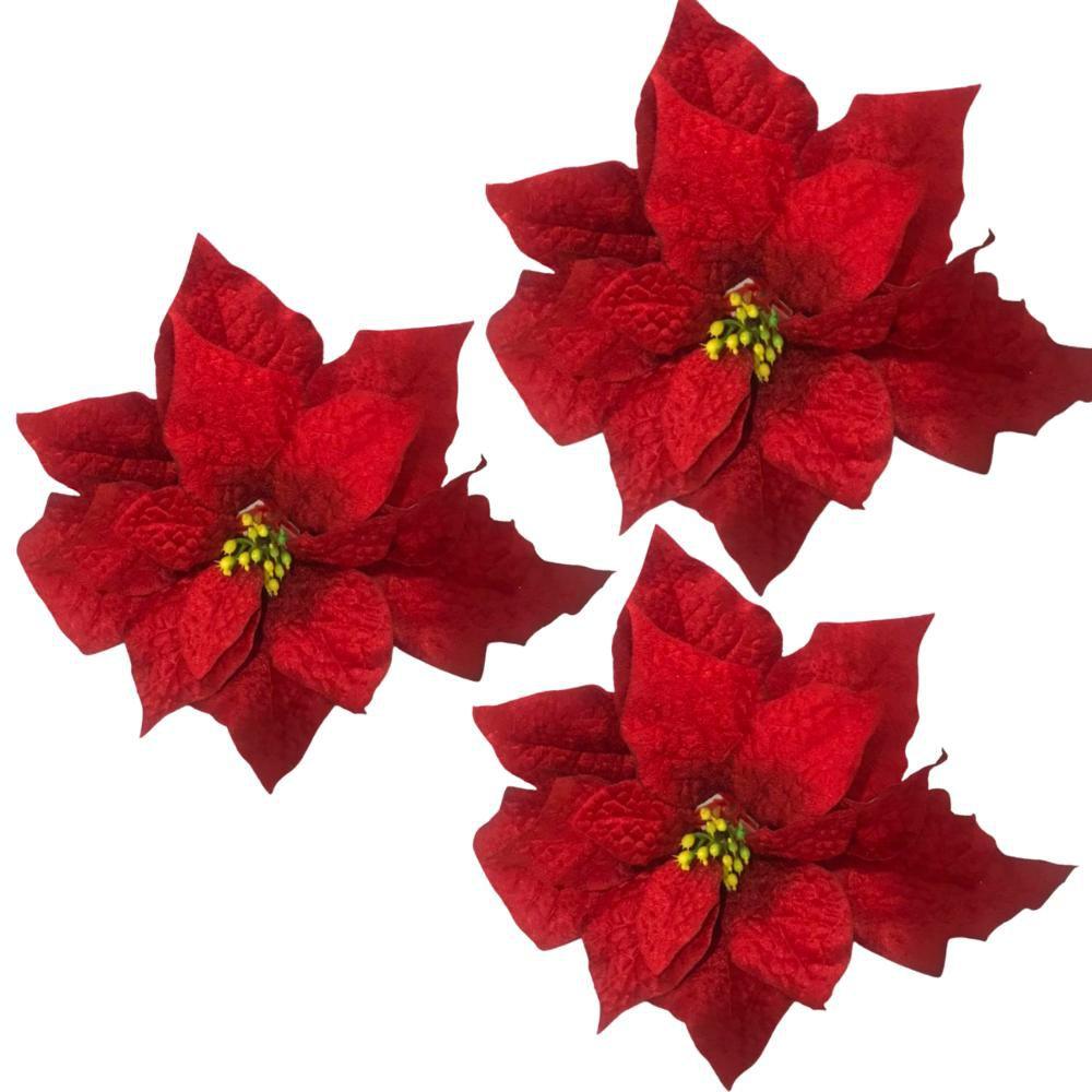 Jogo Com 3 Flores Poinsettia Artificiais Natal Aveludadas 22cm - Multiart -  Flor e Planta Artificial - Magazine Luiza