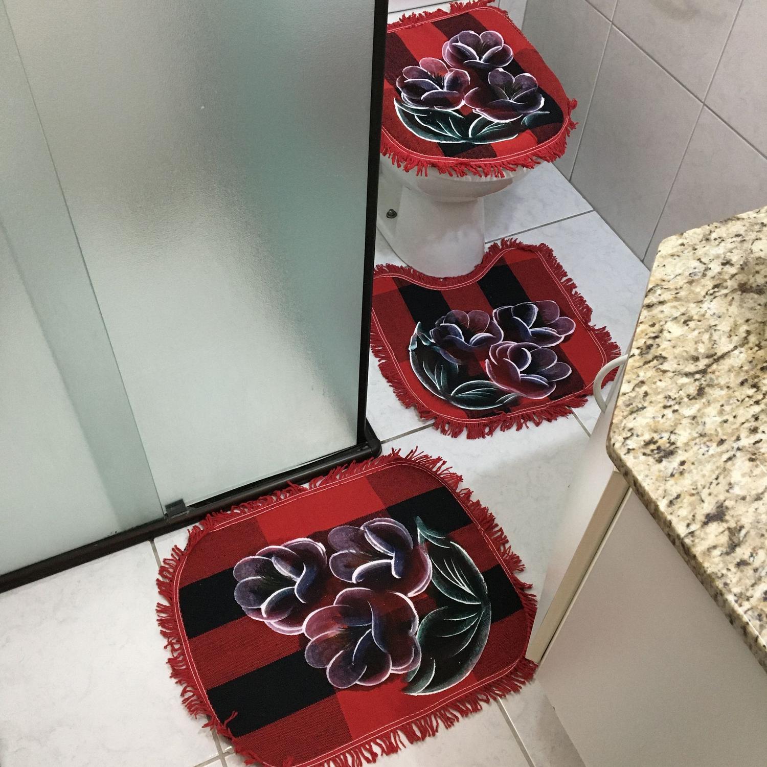 Jogo de banheiro preto e vermelho Clearance