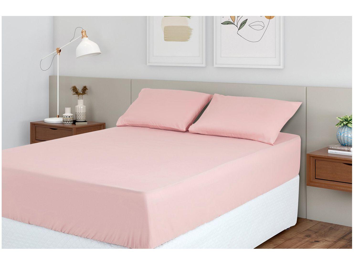 Jogo de Cama Casal 100% Poliéster Marcelino Têxtil Hypercal Rosé 3 Peças