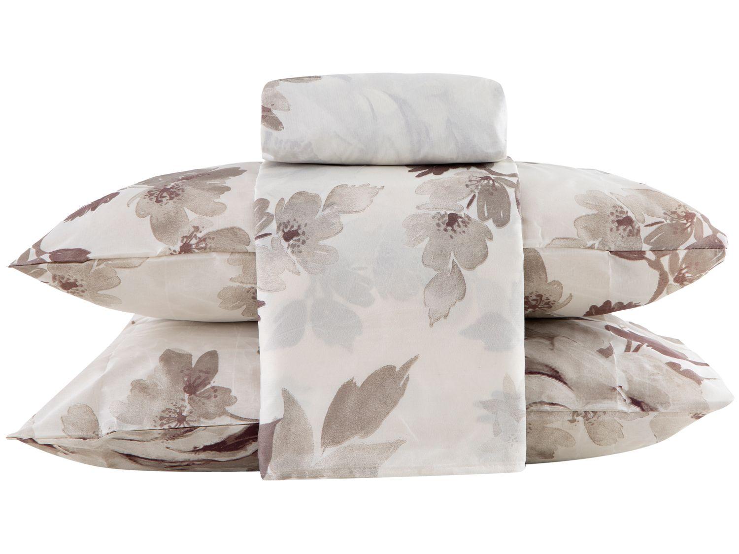 Jogo de Cama Casal de Poliéster Marcelino Têxtil 170 Fios Premier Clamart Cinza e Branco 4 Peças