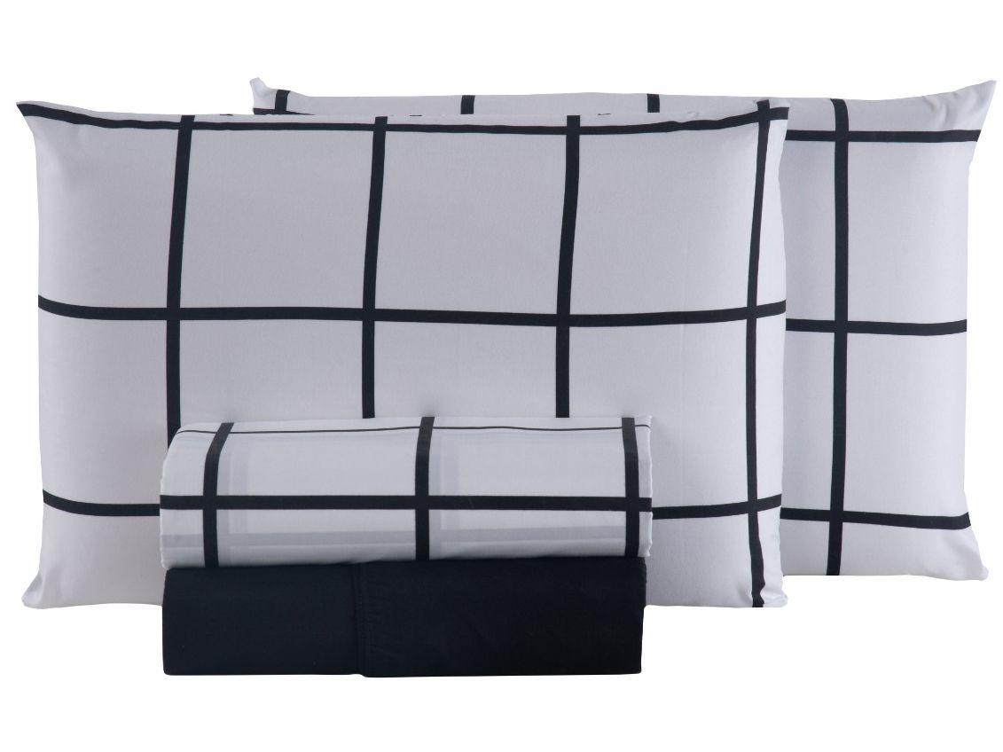 Jogo de Cama Casal Hypercal Marcelino Têxtil 400 Fios Nice Branco e Preto 4 Peças