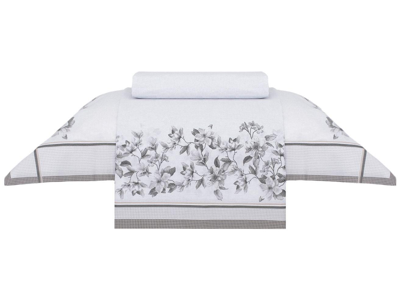 Jogo de Cama Solteiro 100% Algodão Buddemeyer Magnolia Branco 3 Peças