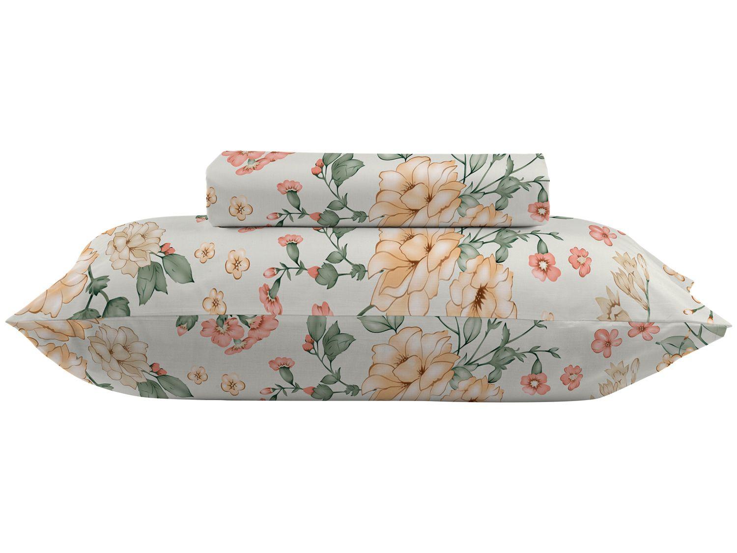 Jogo de Cama Solteiro 100% Algodão Camesa 120 Fios Super Cotton Amarelo e Verde 2 Peças
