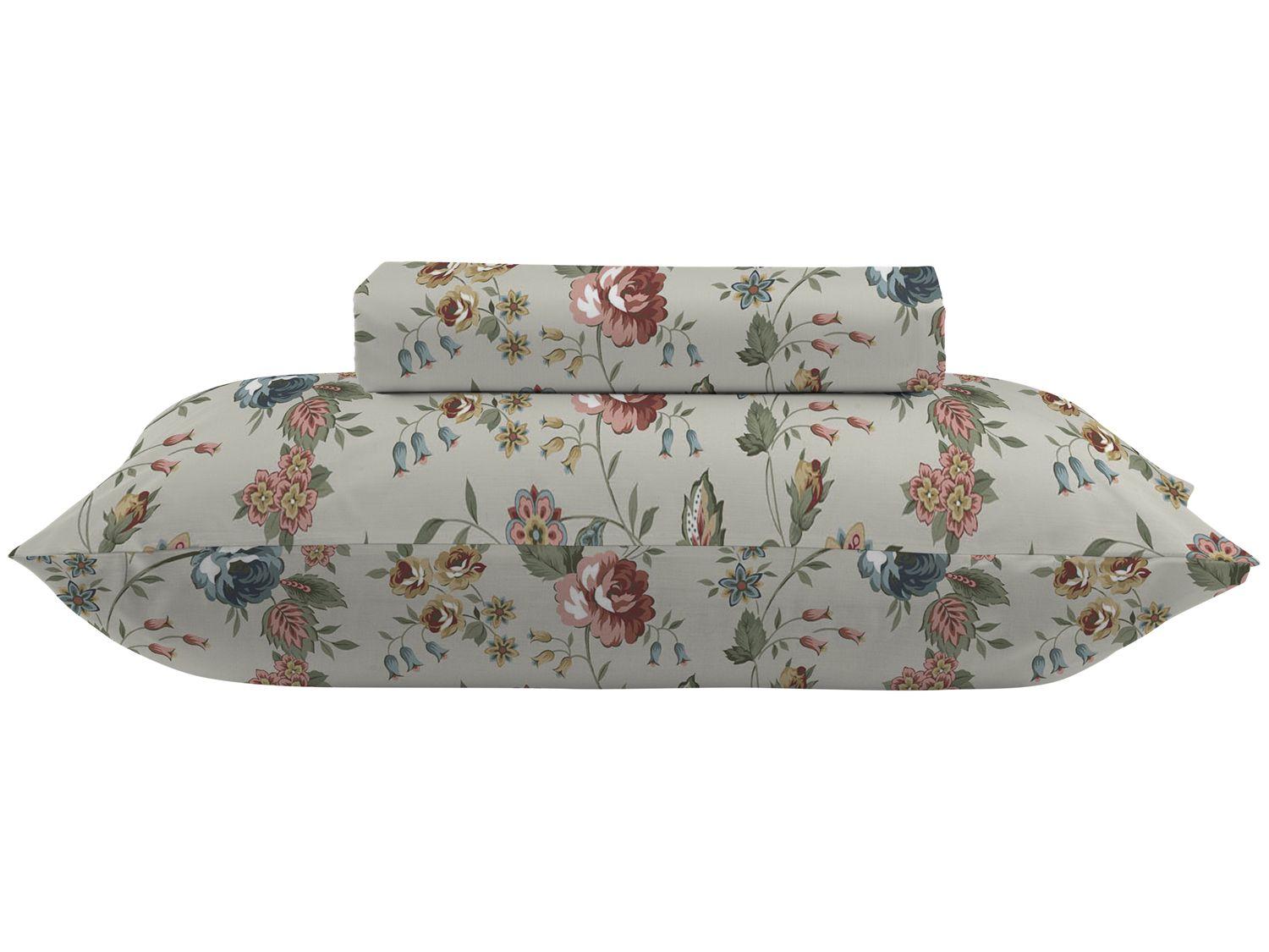 Jogo de Cama Solteiro 100% algodão Camesa 120 fios Super Cotton Botânica Bege 2 Peças