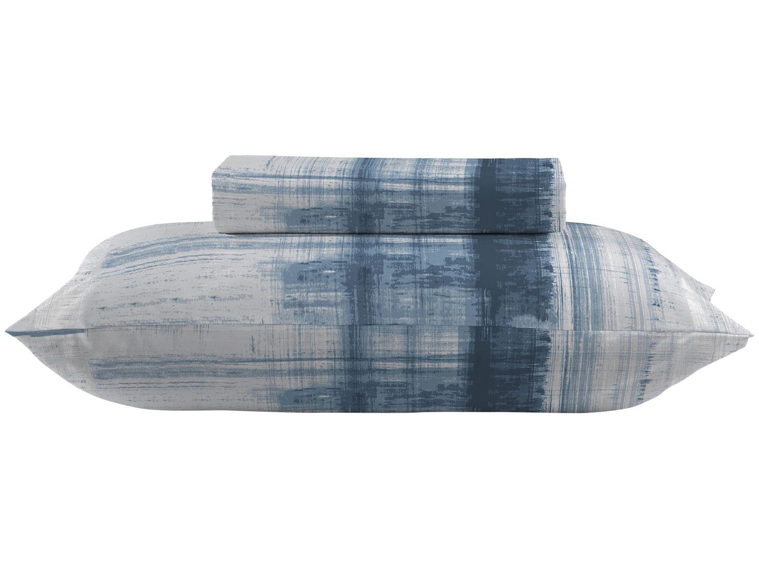Jogo de Cama Solteiro 100% algodão Camesa 120 fios Super Cotton Linen Azul 2 Peças