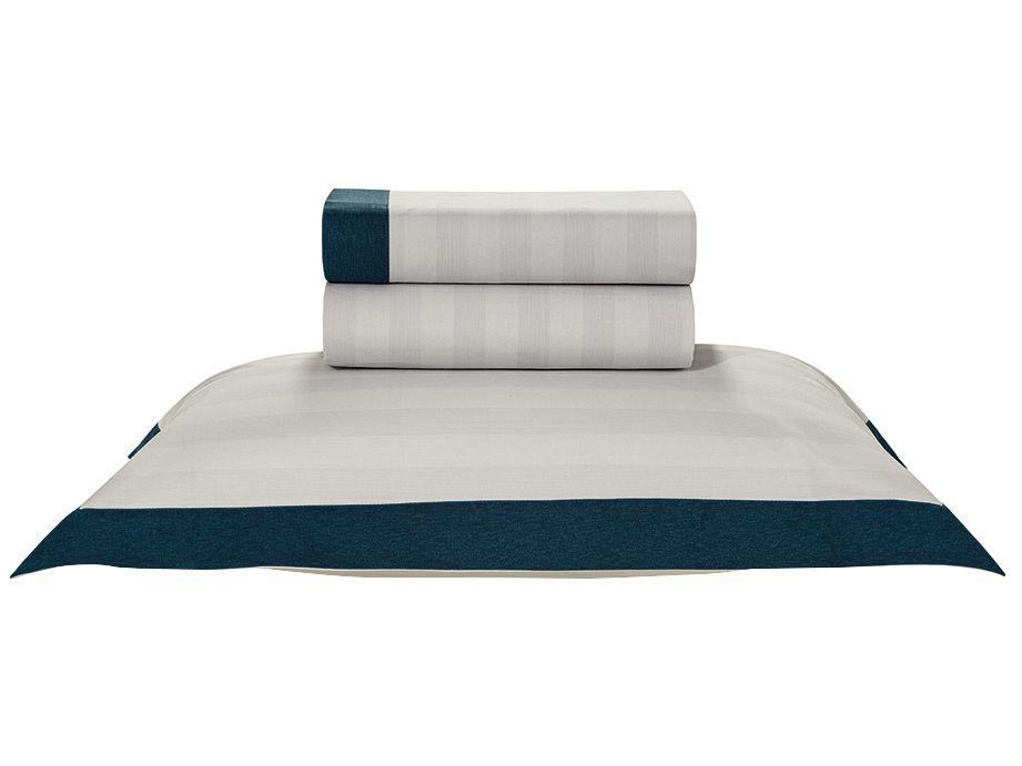 Jogo de Cama Solteiro 100% Algodão Karsten 200 Fios Arbóris Branco e Azul 3 Peças