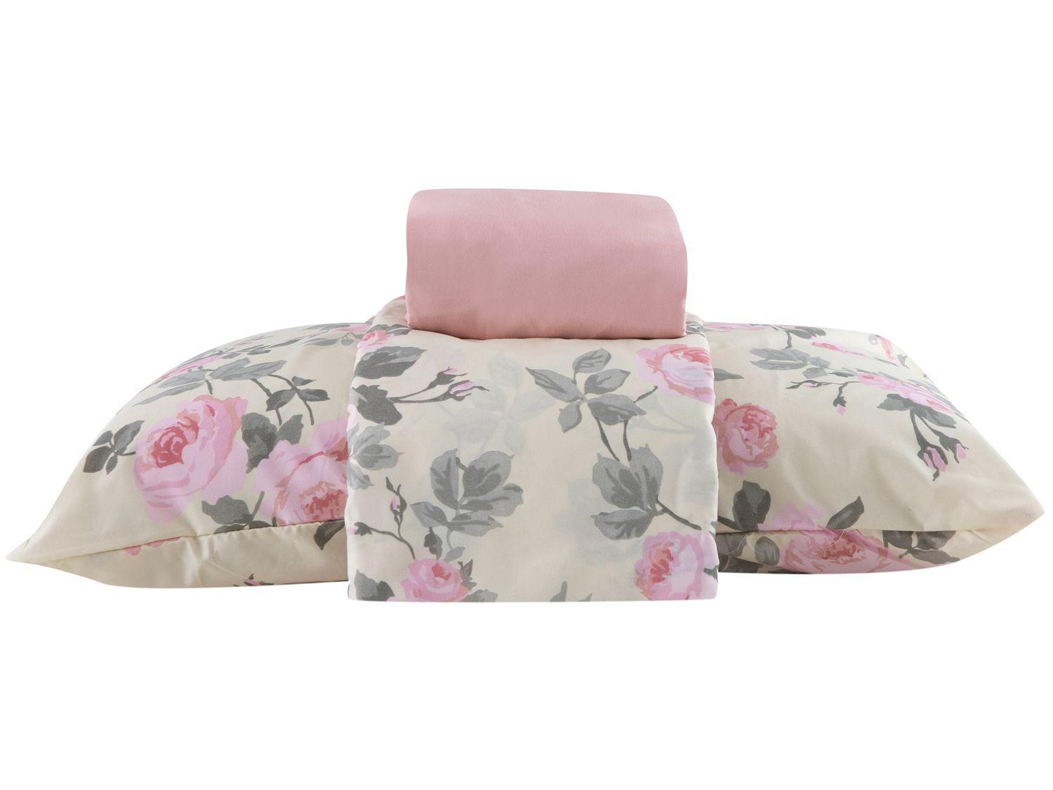 Jogo de Cama Solteiro Hypercal Athenas 400 Fios Paris Branco e Rosa 3 Peças