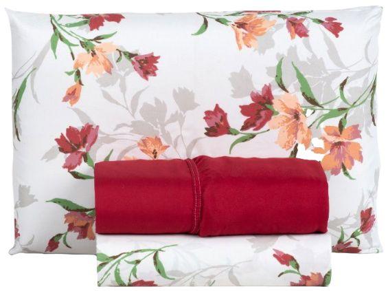 Jogo de Cama Solteiro Hypercal Marcelino Têxtil 400 Fios Florença Vermelho e Branco 3 Peças