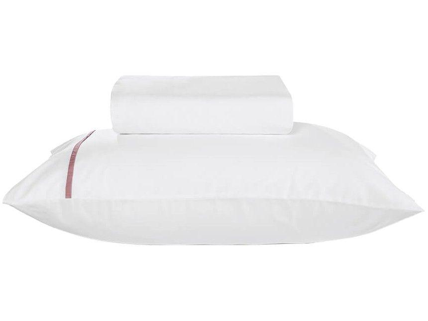 Jogo de Cama Solteiro Karsten 100% Algodão 180 Fios Liam Branco e Rosa 2 Peças