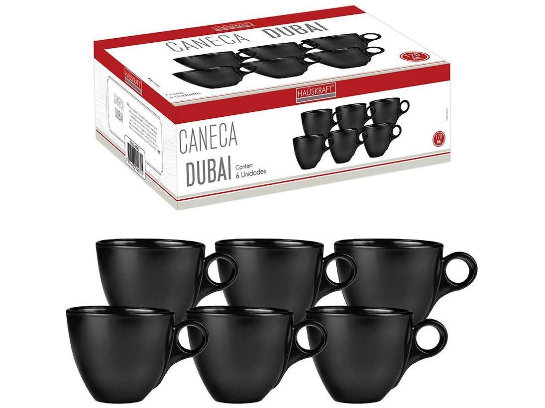 Jogo de Canecas Chá e Café de Vidro Preta 170ml