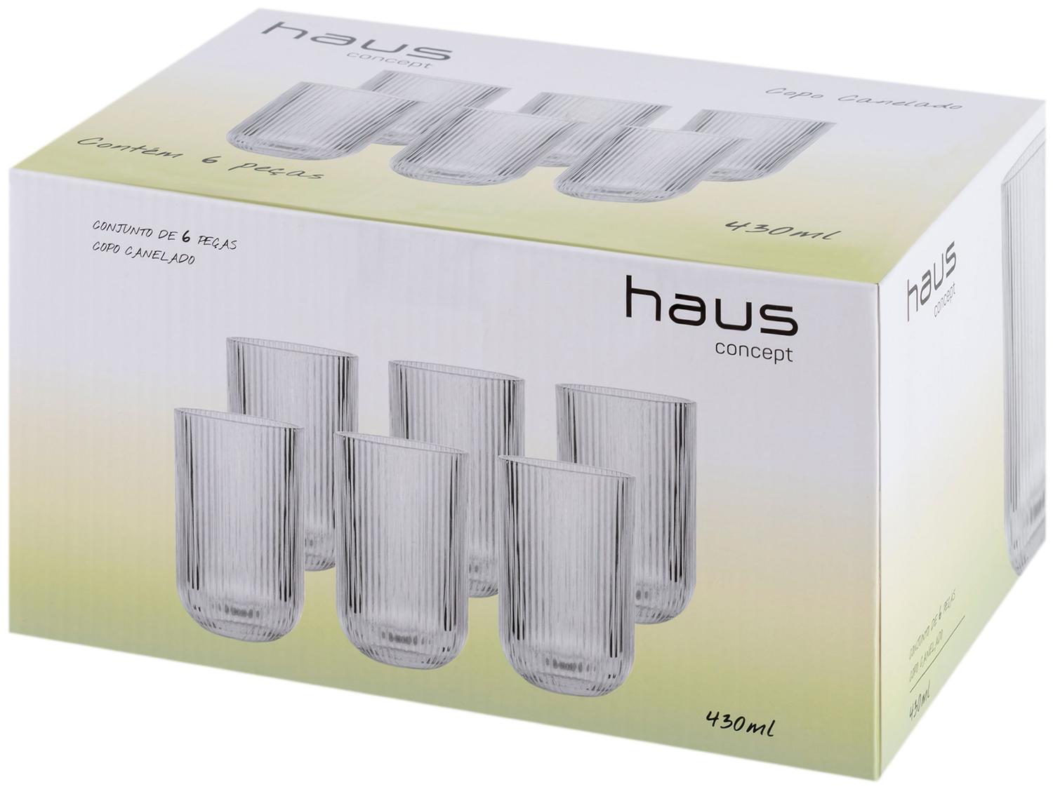 Jogo de Copos de Vidro 430ml 6 Peças Haus Concept Canelado