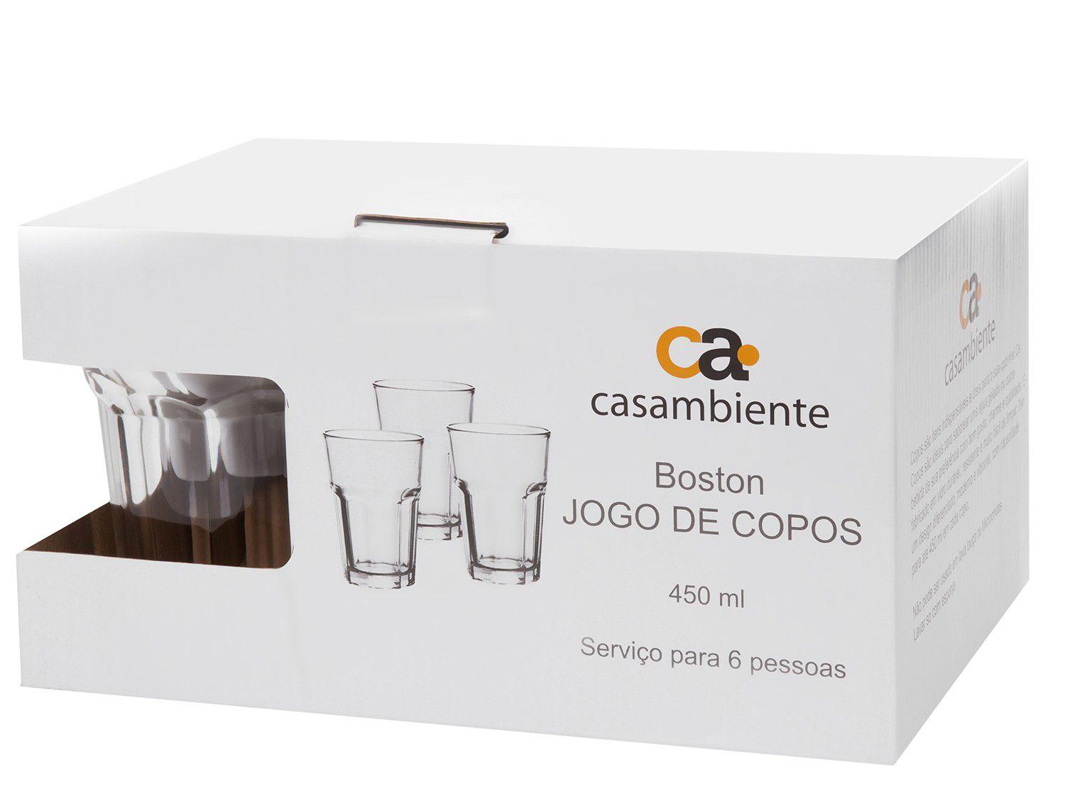 Jogo de Copos de Vidro 6 Peças 450ml Casambiente Boston